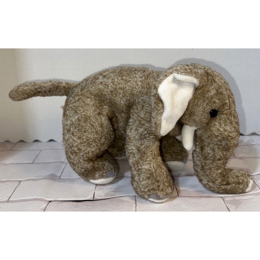 Dan Dee Collectors Choice Elephant Plush Brown White Shaggy Vintage Stuffed